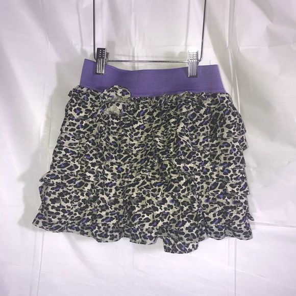 Justice Skort Girls Size 12 Elastic Waist Purple Gray Black Cheetah Ruffle FLAW - Picture 10 of 10
